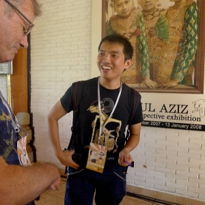 Indonesian Author, Augustinus Wibowo with Tony Wheeler at Ubud Writers and Readers Festival in Ubud, Bali, Oct 2013