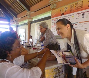 Debra Yatim, Indonesian author after "Inspiring Women" panel Haideh Moghissi speaking on "Inspiring Women" panel  at Ubud Writers and Readers Festival in Ubud, Bali, Oct 2013