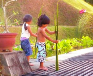 Children entertaining themselves on festival grounds